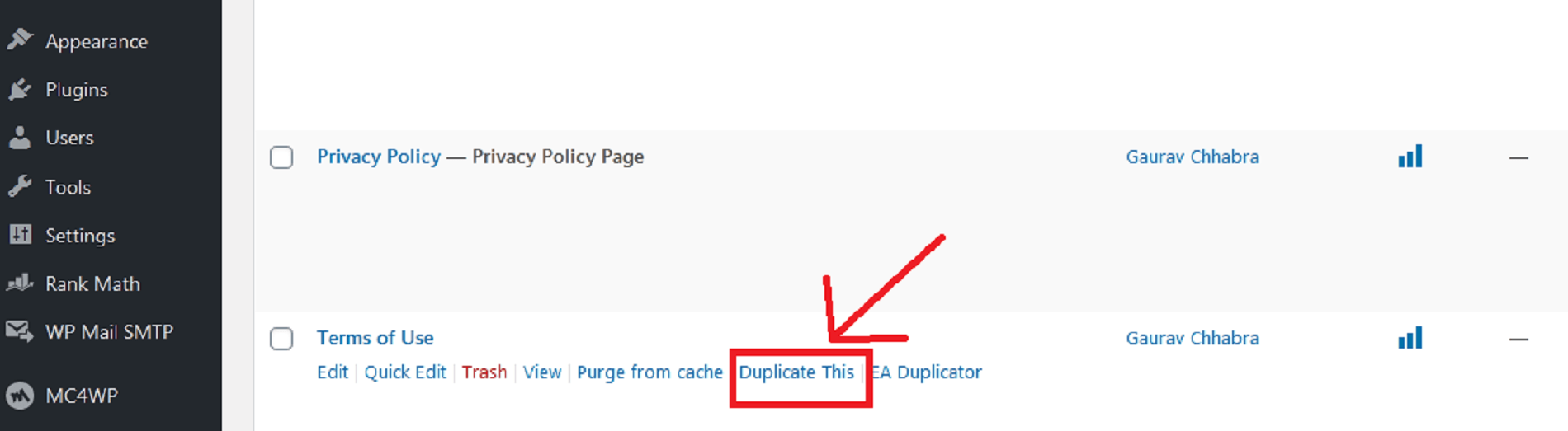 duplicate a page in wordpress